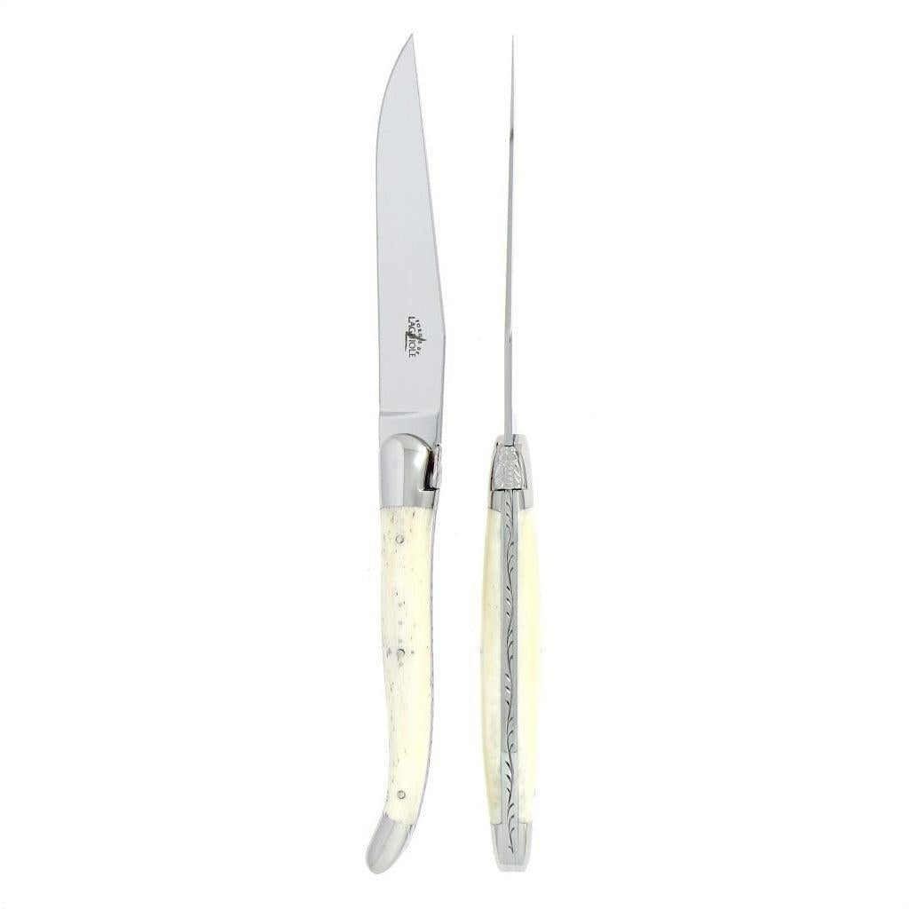 Forge de Laguiole 2 Piece Steak Knife Set Bone Handle | Bone & Brass