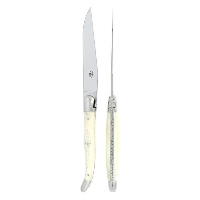 Forge de Laguiole 2 Piece Steak Knife Set Bone Handle | Bone & Brass