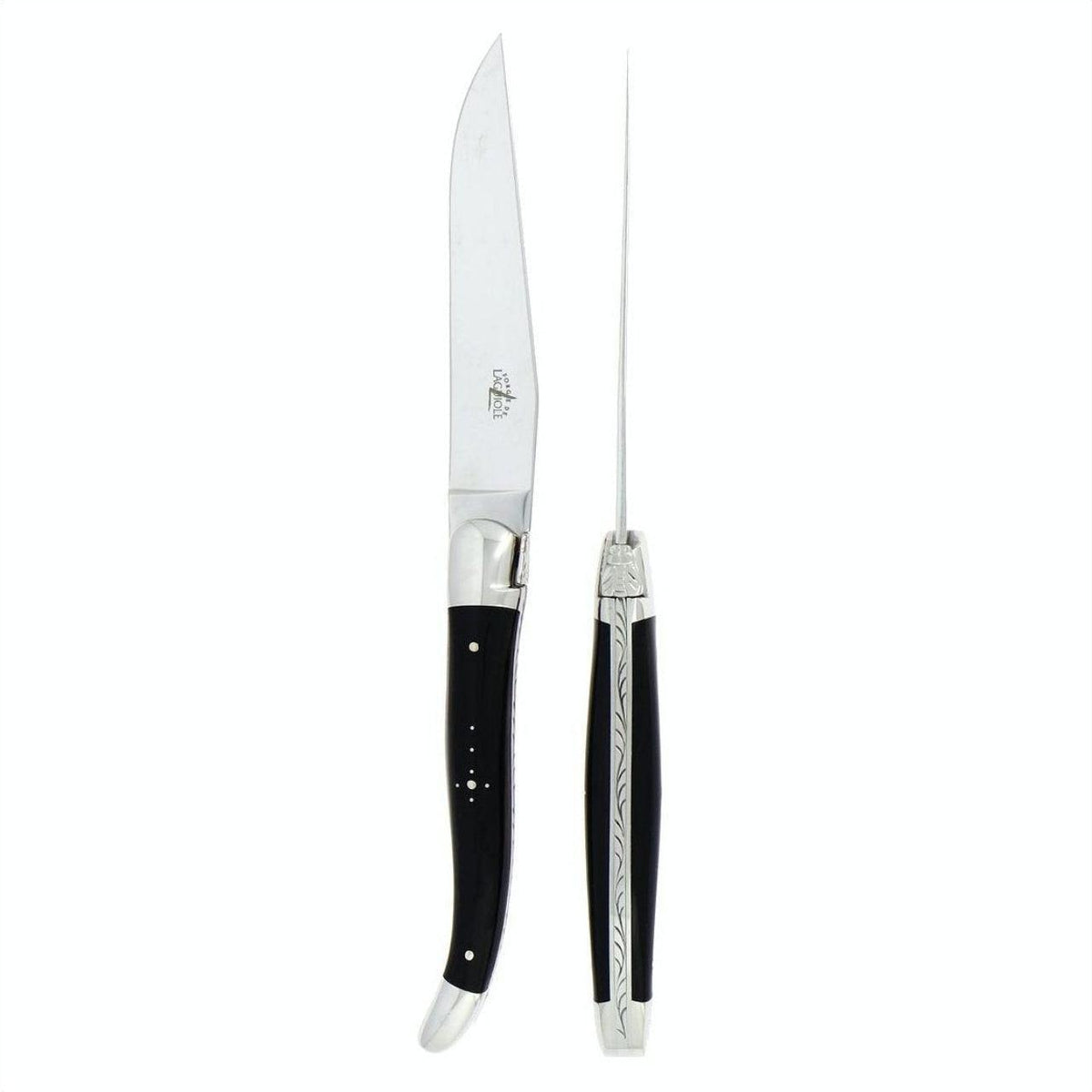 Forge de Laguiole 2 Piece Steak Knife Set Dark Horn Tip