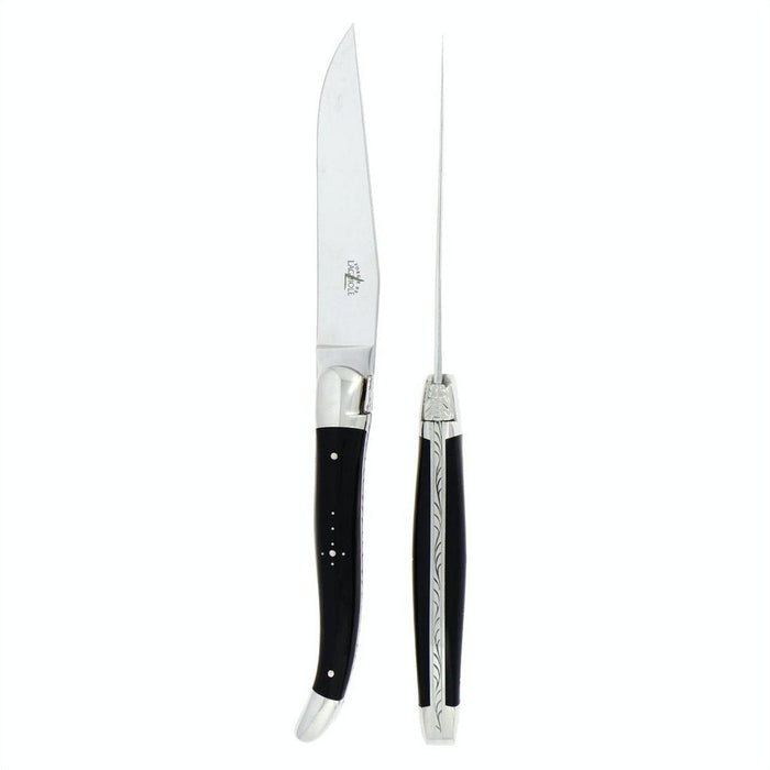 Forge de Laguiole 2 Piece Steak Knife Set Dark Horn Tip