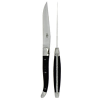 Forge de Laguiole 2 Piece Steak Knife Set Ebony Wood Satin Finish