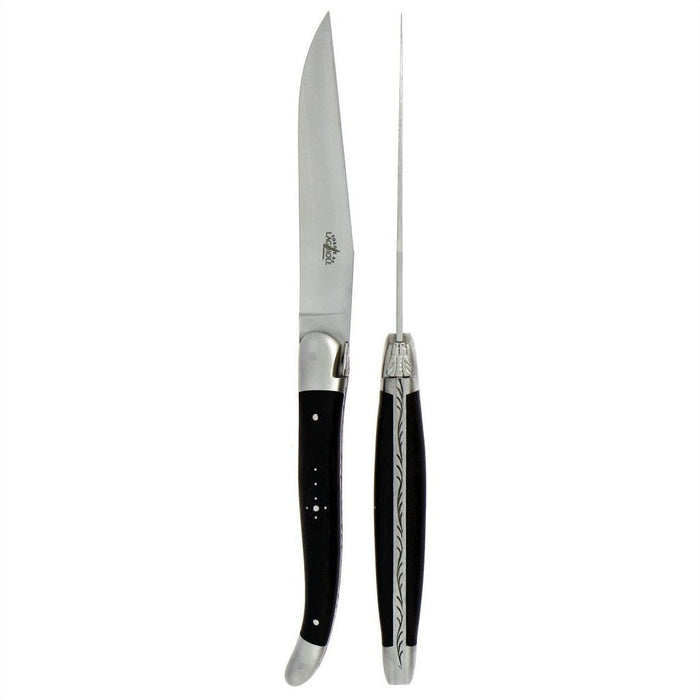 Forge de Laguiole 2 Piece Steak Knife Set Ebony Wood Satin Finish