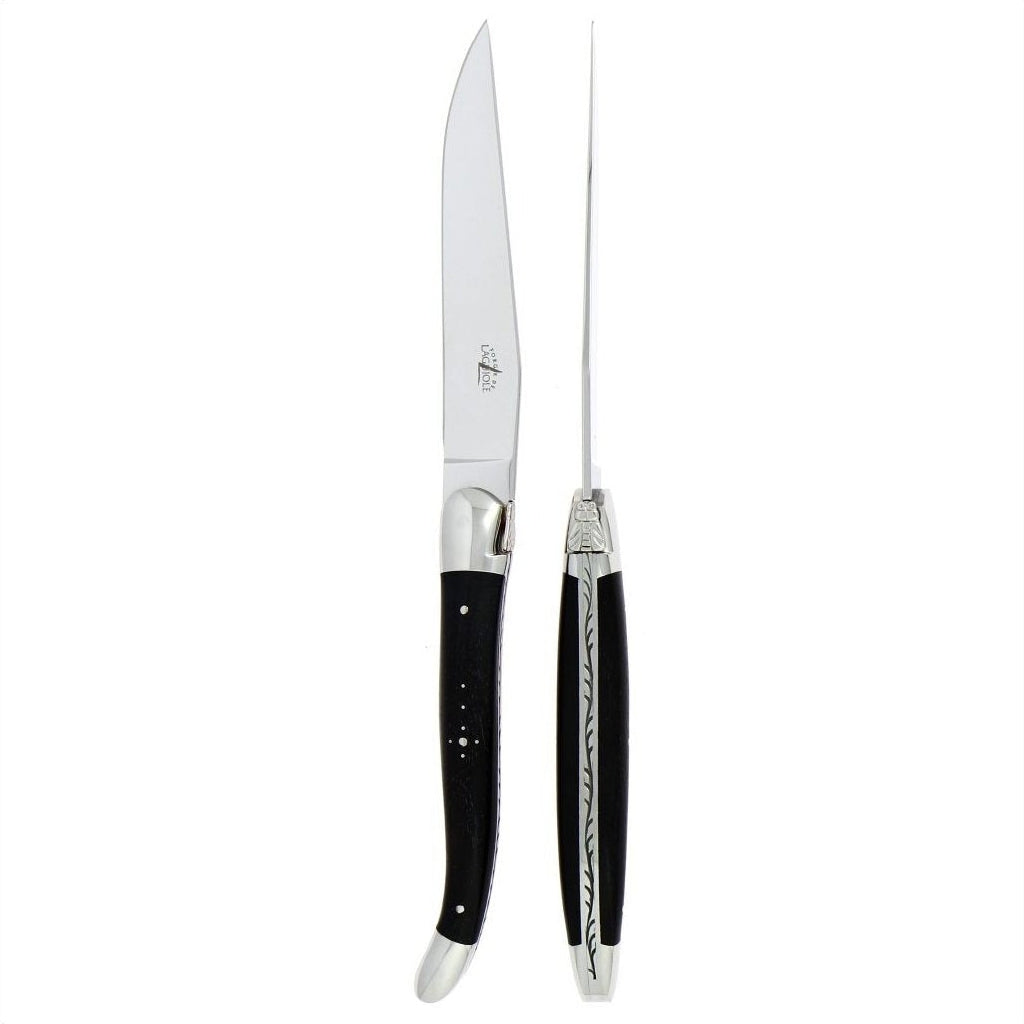 Forge de  Laguiole 2 Piece Steak Knife Set Ebony Wood Handle