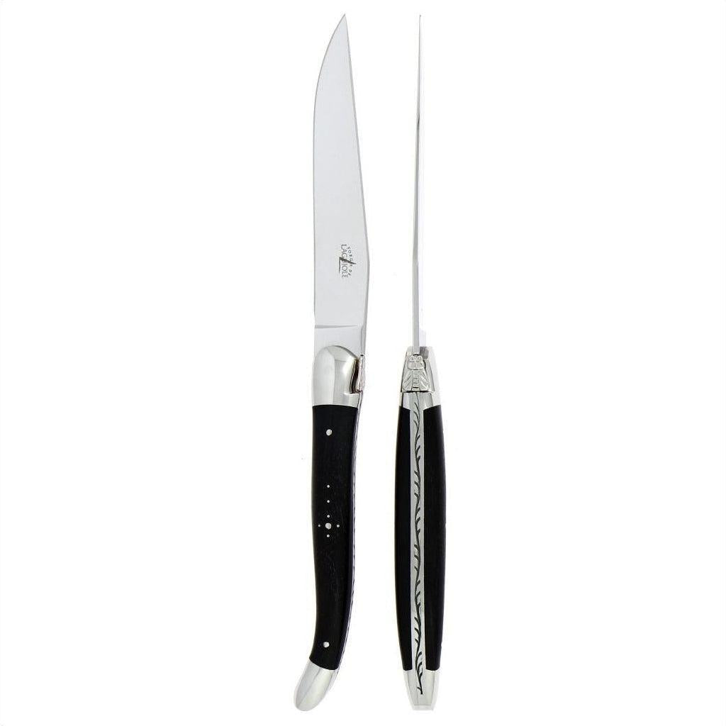 Forge de Laguiole 2 Piece Steak Knife Set Ebony Wood Shiny Finish