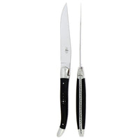 Forge de Laguiole 2 Piece Steak Knife Set Ebony Wood Shiny Finish