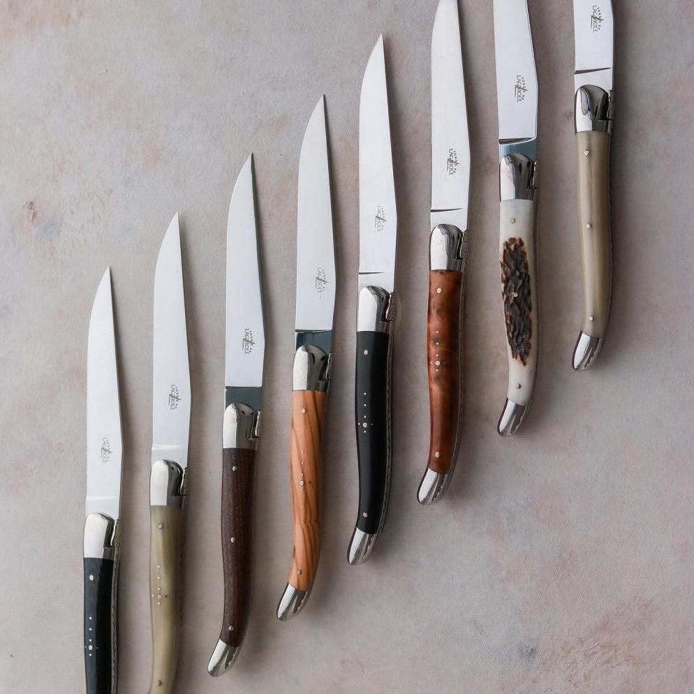 Forge de Laguiole 2 Piece Steak Knife Set Elk Stag Handle - Knife Detail | Bone & Brass