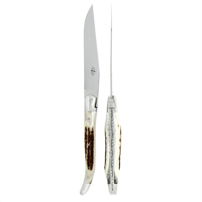 Forge de Laguiole 2 Piece Steak Knife Set Elk Stag Handle