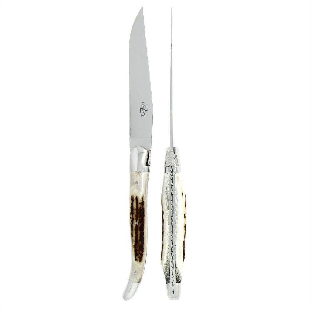 Forge de Laguiole 2 Piece Steak Knife Set Elk Stag Handle | Bone & Brass