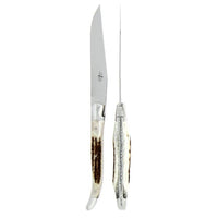 Forge de Laguiole 2 Piece Steak Knife Set Elk Stag Handle | Bone & Brass