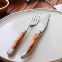 Forge de Laguiole 2 Piece Steak Knife Set Juniper Handle Satin Finish