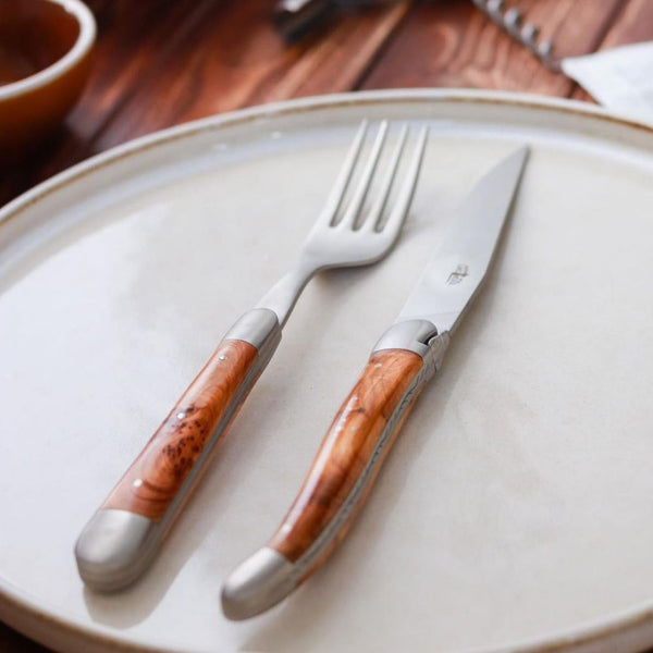 Forge de Laguiole 2 Piece Steak Knife Set Juniper Handle Satin Finish