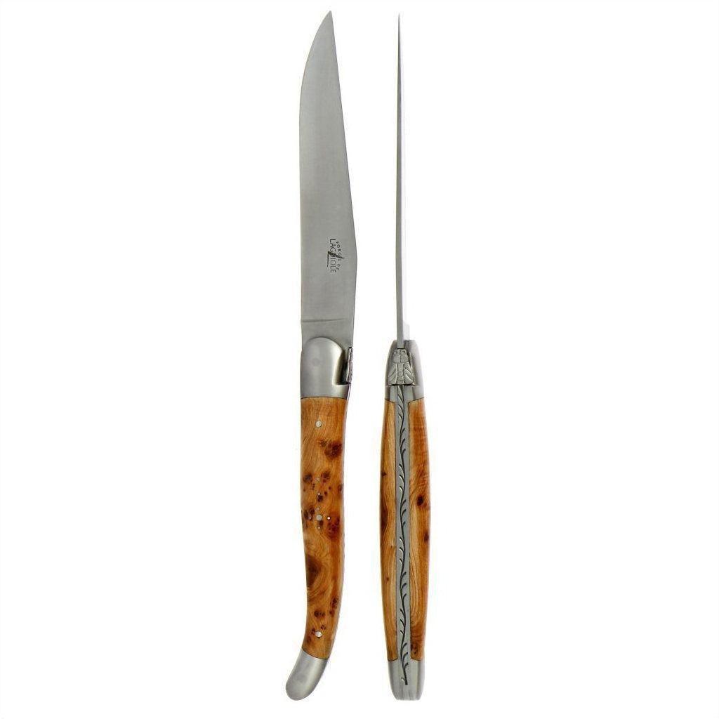 Forge de Laguiole 2 Piece Steak Knife Set Juniper Handle Satin Finish