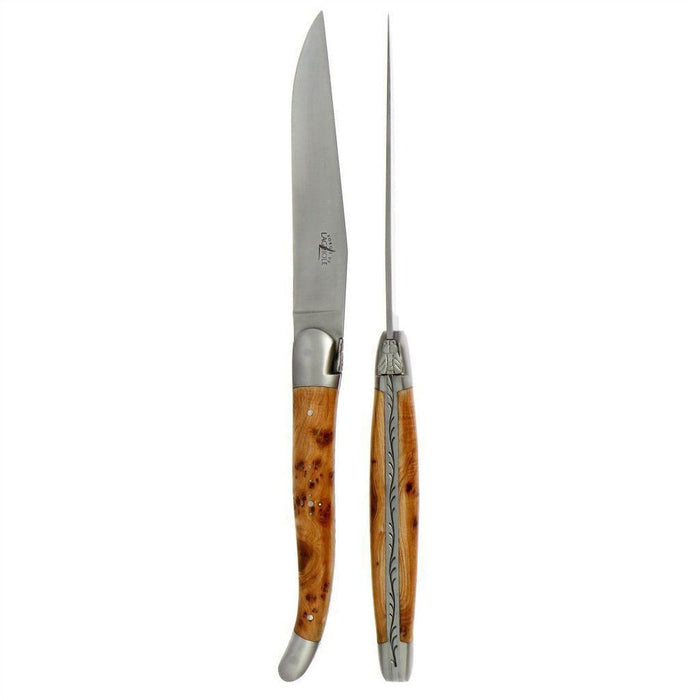 Forge de Laguiole 2 Piece Steak Knife Set Juniper Handle Satin Finish