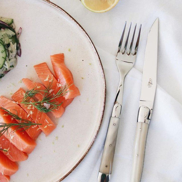 Forge de Laguiole 2 Piece Steak Knife Set Light Horn Tip