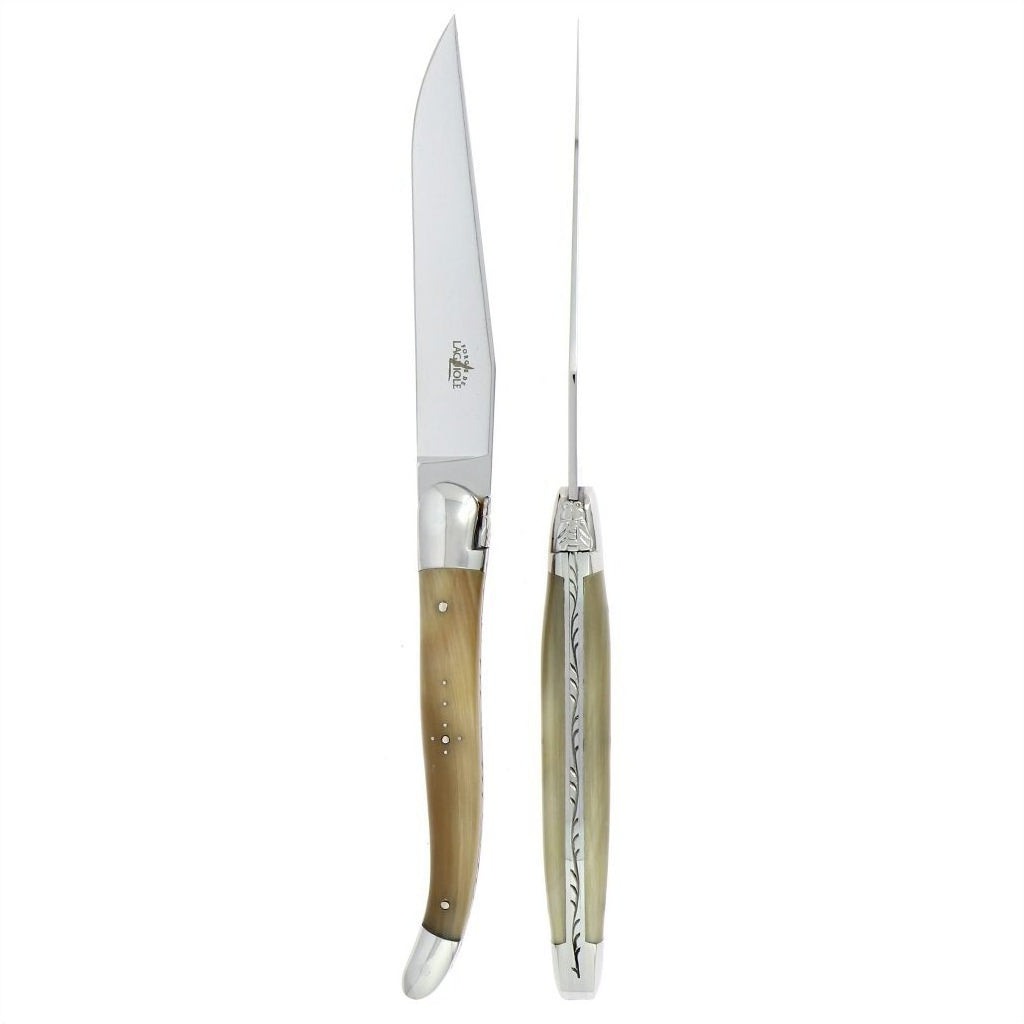 Forge de Laguiole 2 Piece Steak Knife Set Light Horn Tip