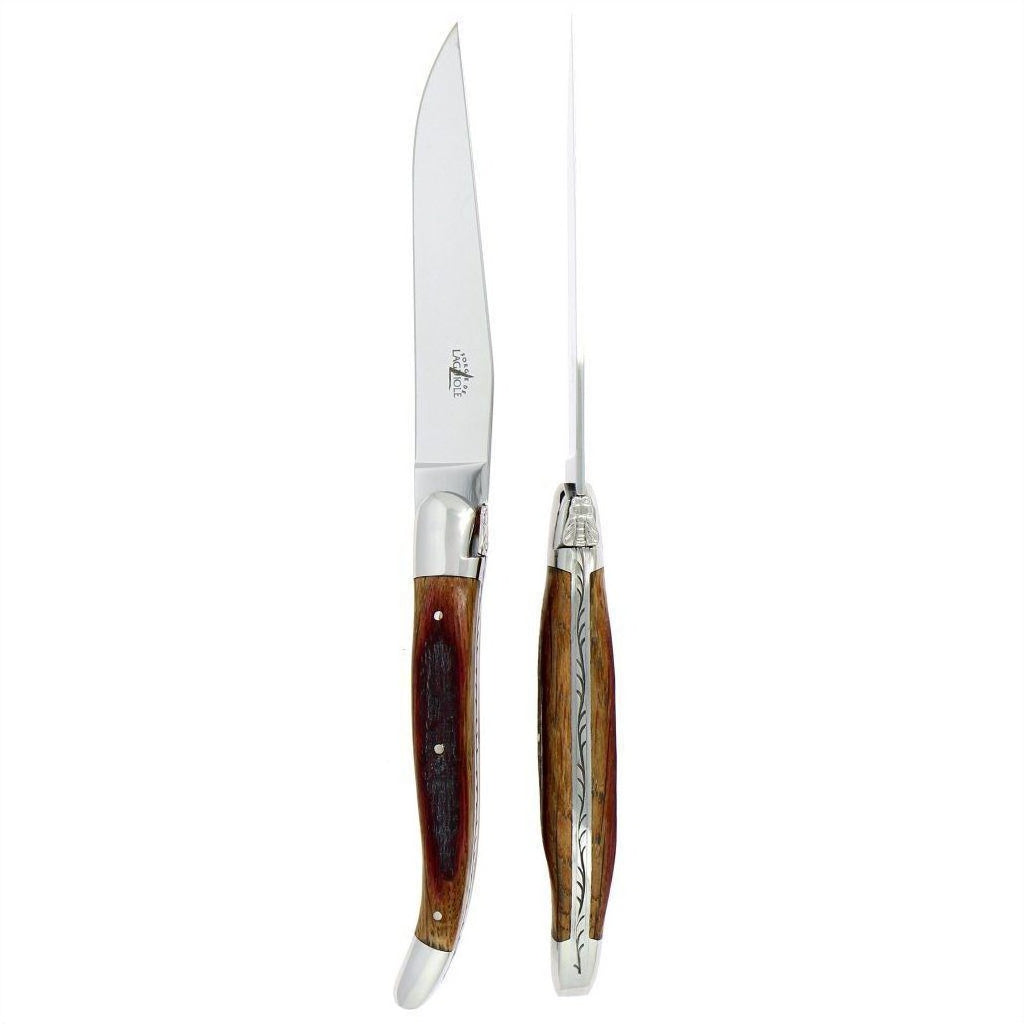 Forge de Laguiole 2 Piece Steak Knife Set Oak Barrel Wood Handle