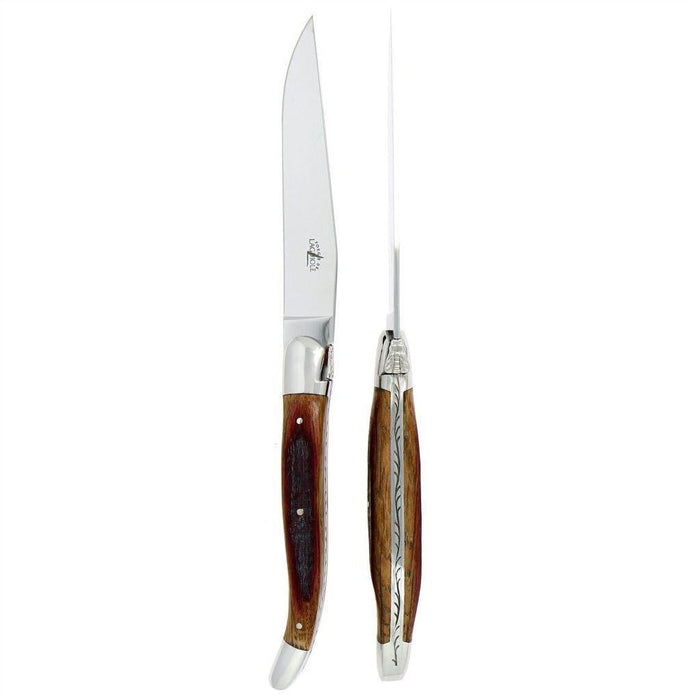 Forge de Laguiole 2 Piece Steak Knife Set Oak Barrel Wood Handle