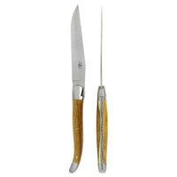 Forge de Laguiole 2 Piece Steak Knife Set Pistachio Handle Satin | Bone & Brass