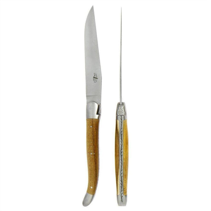 Forge de Laguiole 2 Piece Steak Knife Set Pistachio Handle Satin | Bone & Brass