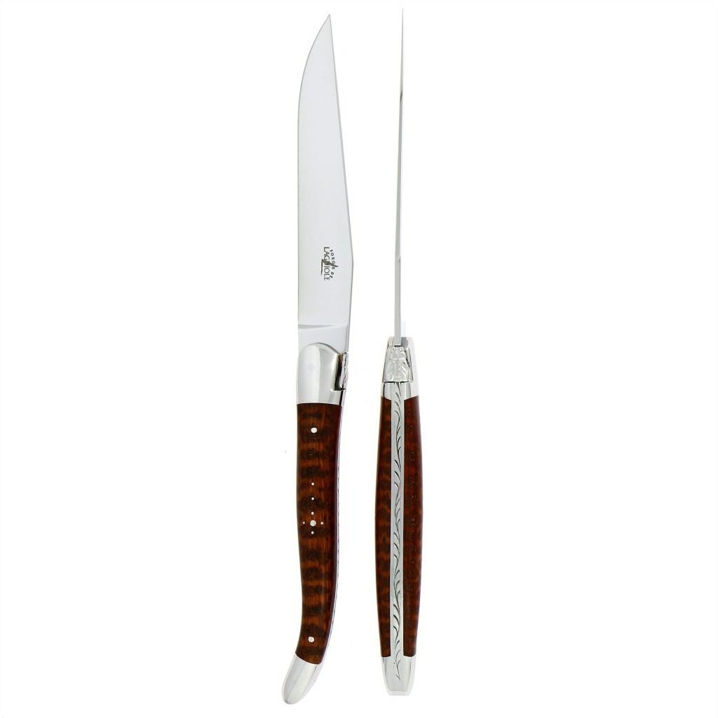 Forge de Laguiole 2 Piece Steak Knife Set Snake Wood Shiny Finish