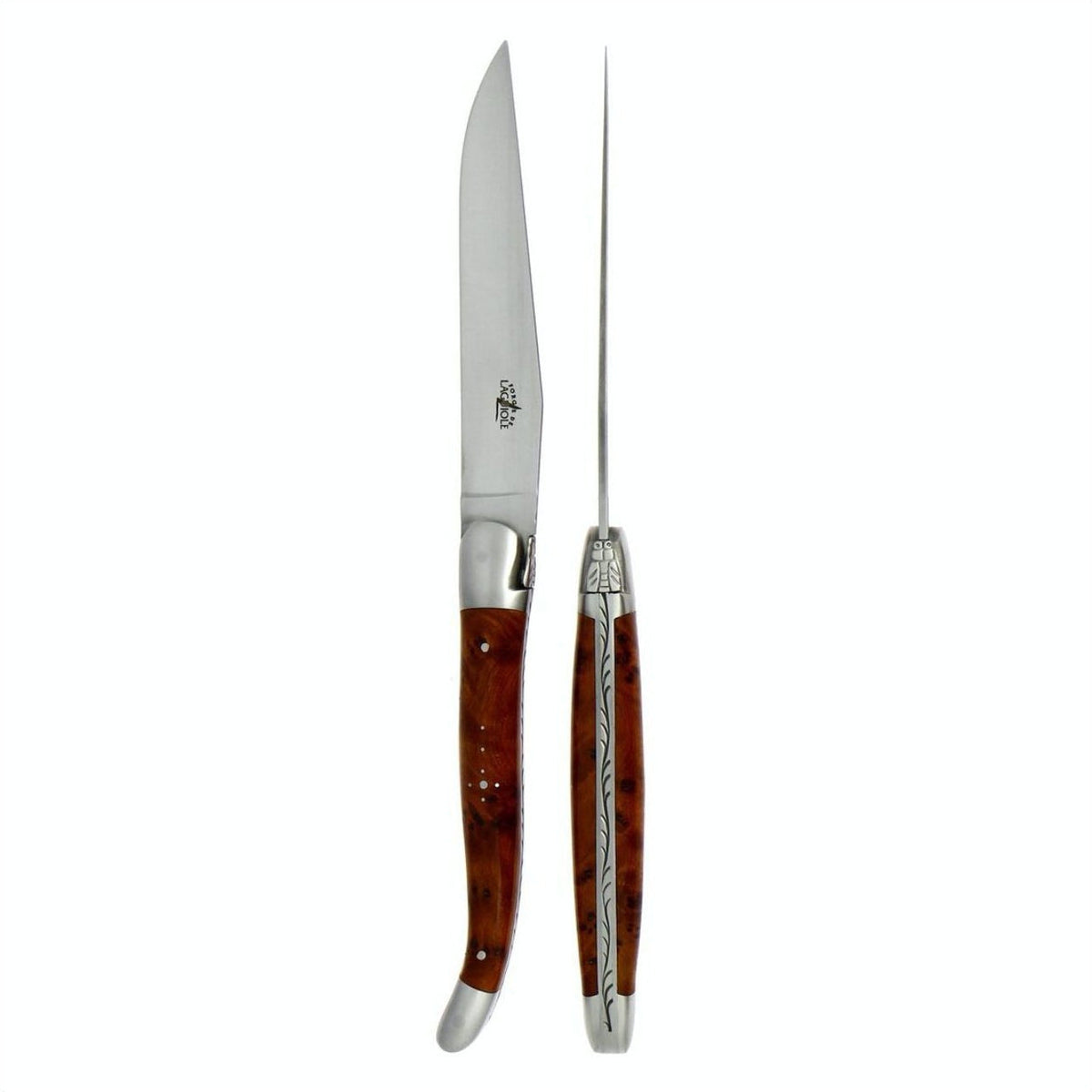 Forge de Laguiole 2 Piece Steak Knife Set Thuya Burl Satin Finish