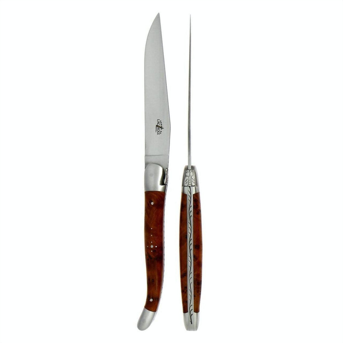 Forge de Laguiole 2 Piece Steak Knife Set Thuya Burl Satin Finish