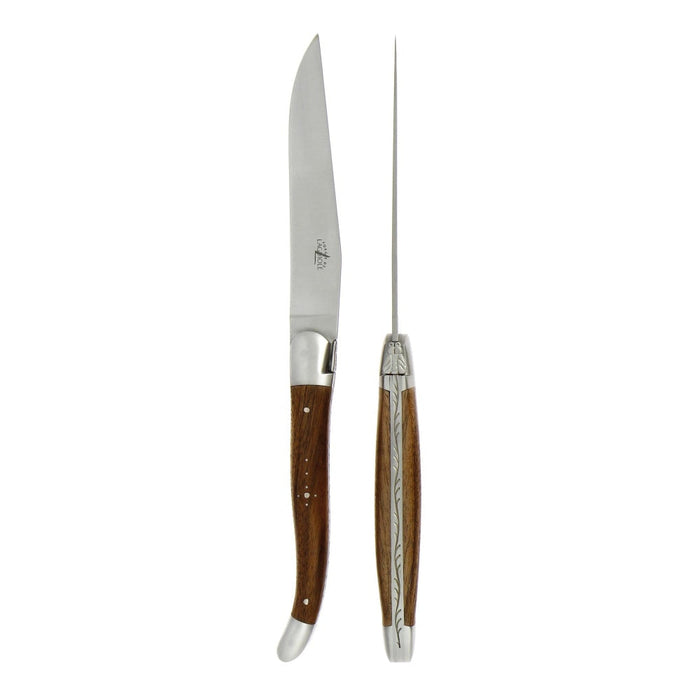 Forge de Laguiole 2 Piece Steak Knife Set Walnut Satin Finish
