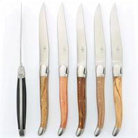 Forge de Laguiole 6 Piece Steak Knife Set Assorted Wood Handle Satin