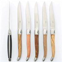 Forge de Laguiole 6 Piece Steak Knife Set Assorted Wood Handle Satin