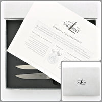Forge de Laguiole 6 Piece Steak Knife Set Assorted Wood Handle Shiny - Knife Detail | Bone & Brass