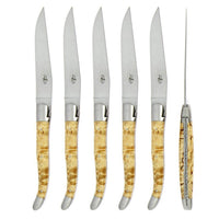 Forge de Laguiole 6 Piece Steak Knife Set Birchwood Handle Satin