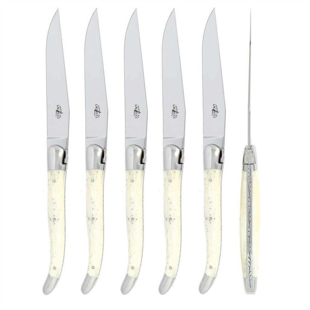 Forge de  Laguiole 6 Piece Steak Knife Set Ivory Bone Handle