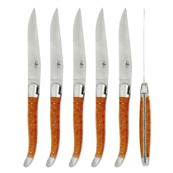 Forge de Laguiole 6 Piece Steak Knife Set Briar Wood Satin Finish