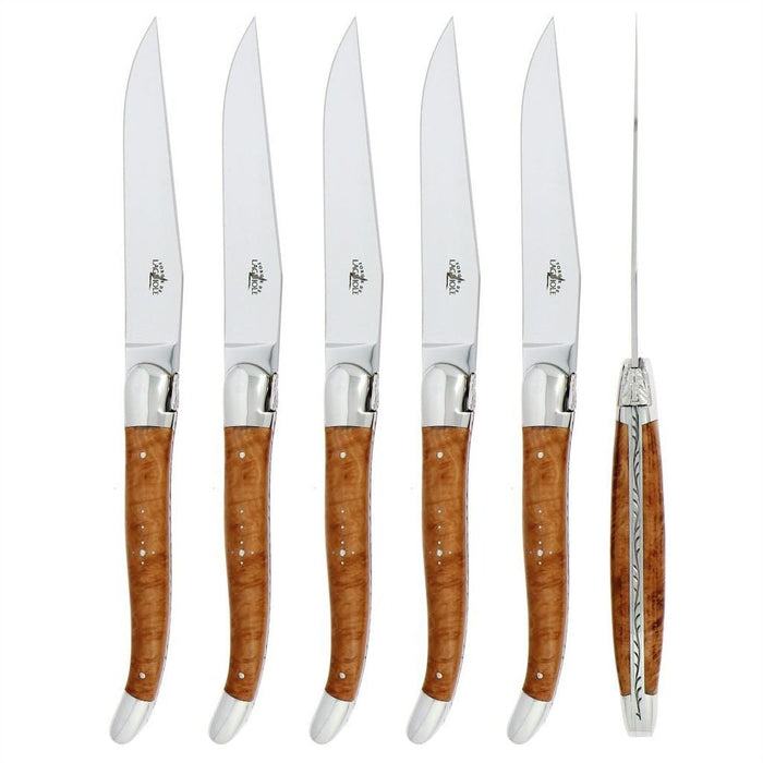 Forge de  Laguiole 6 Piece Steak Knife Set Briar Wood Shiny Finish