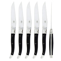 Forge de Laguiole 6 Piece Steak Knife Set Dark Horn Tip