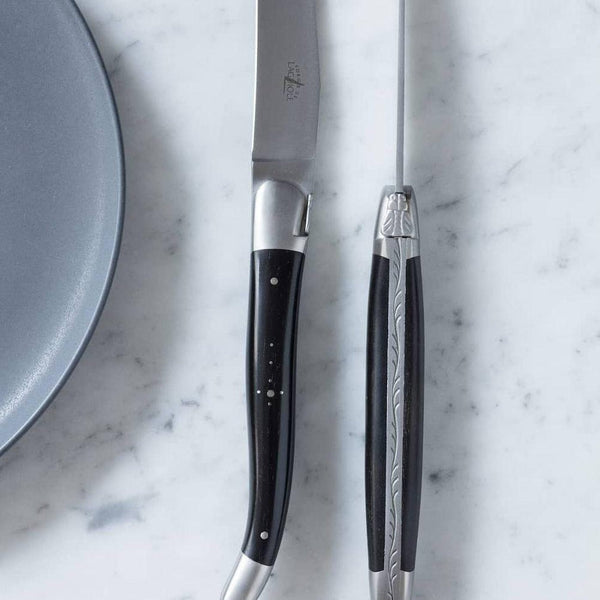 Forge de Laguiole 6 Piece Steak Knife Set Ebony Wood Satin Finish