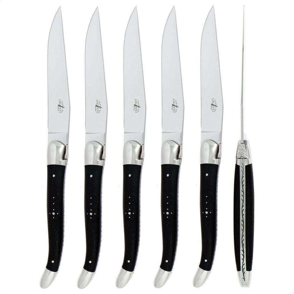 Forge de Laguiole 6 Piece Steak Knife Set Ebony Wood Satin Finish