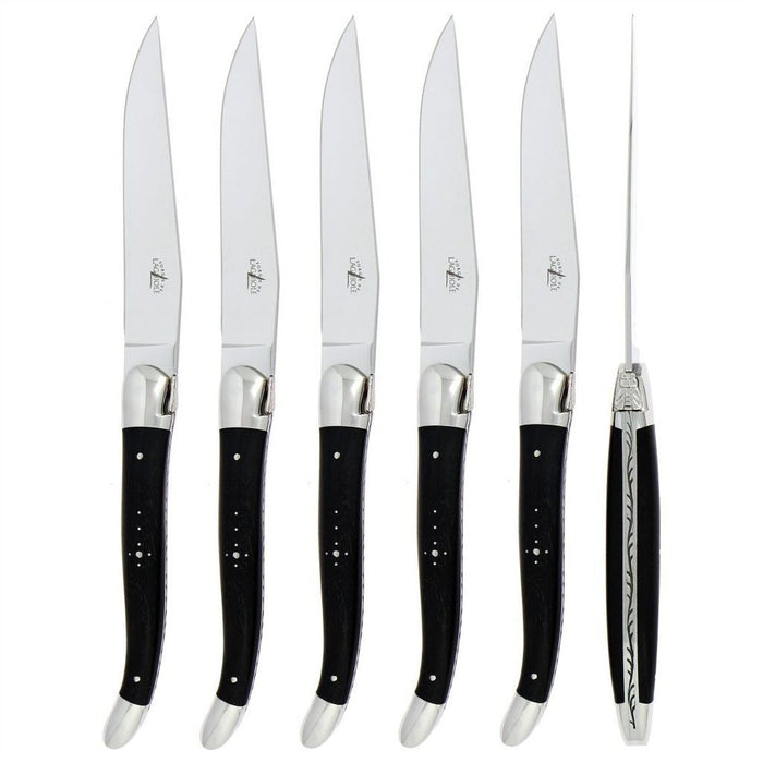 Forge de Laguiole 6 Piece Steak Knife Set Ebony Wood Satin Finish