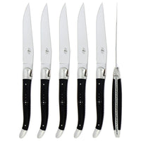 Forge de Laguiole 6 Piece Steak Knife Set Ebony Wood Shiny Finish