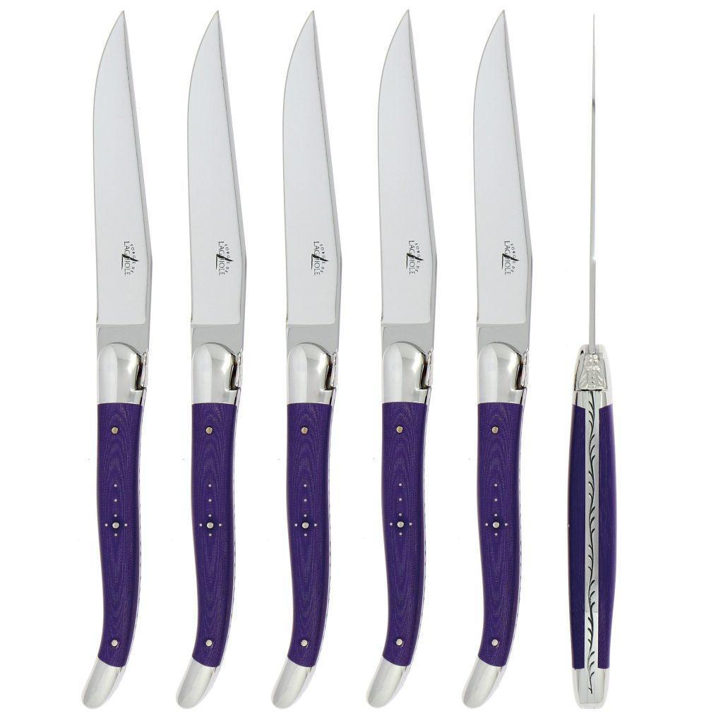 Forge de Laguiole 6 Piece Steak Knife Set Fabric Series Purple