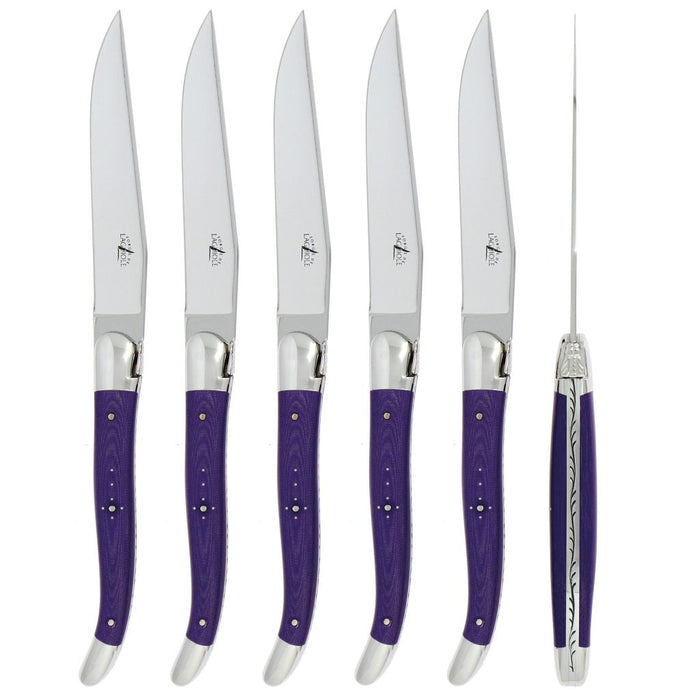 Forge de Laguiole 6 Piece Steak Knife Set Fabric Series Purple