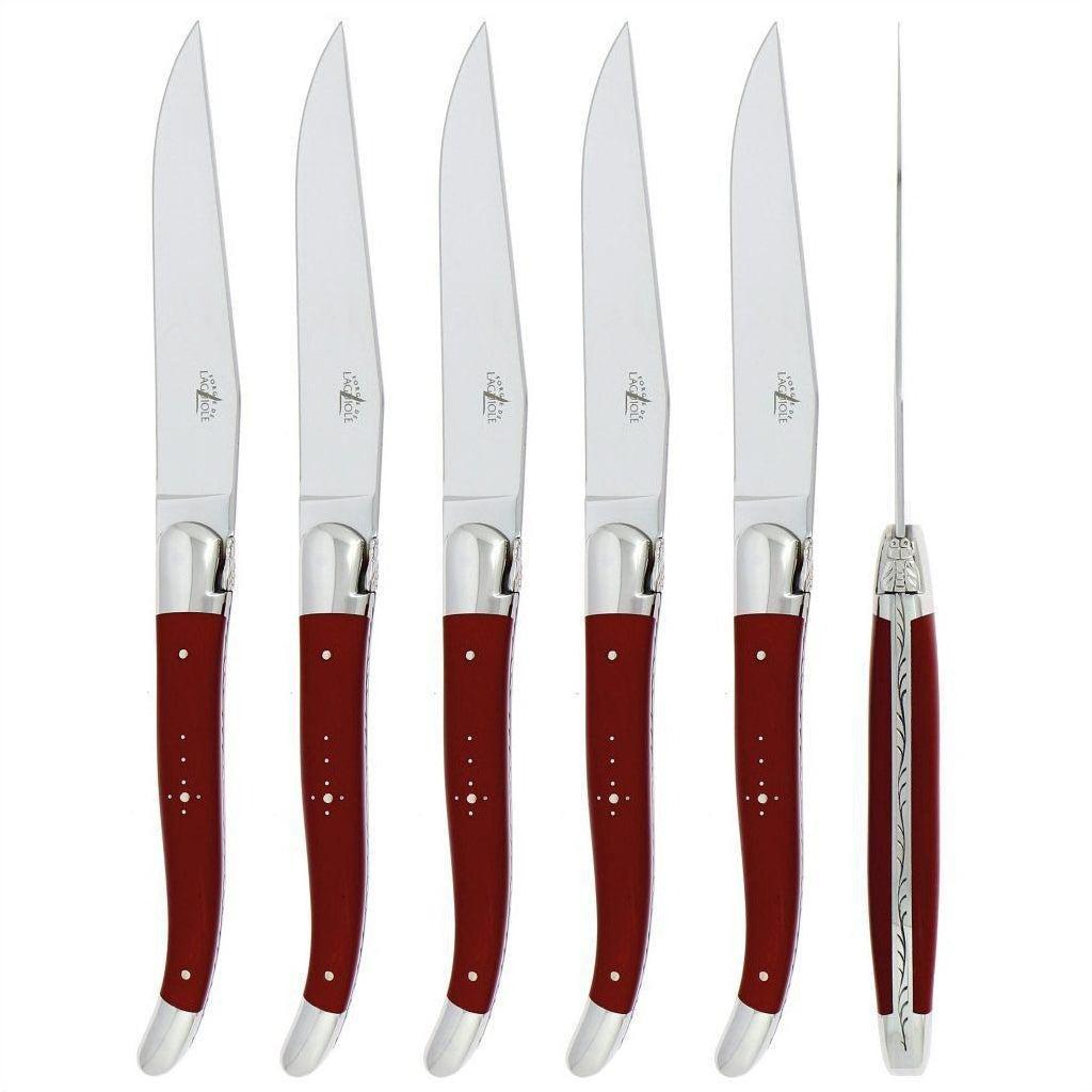 Forge de Laguiole 6 Piece Steak Knife Set Fabric Series Red