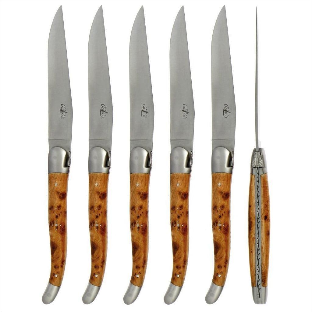 Forge de Laguiole 6 Piece Steak Knife Set Juniper Handle Satin Finish