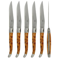 Forge de Laguiole 6 Piece Steak Knife Set Juniper Handle Satin Finish