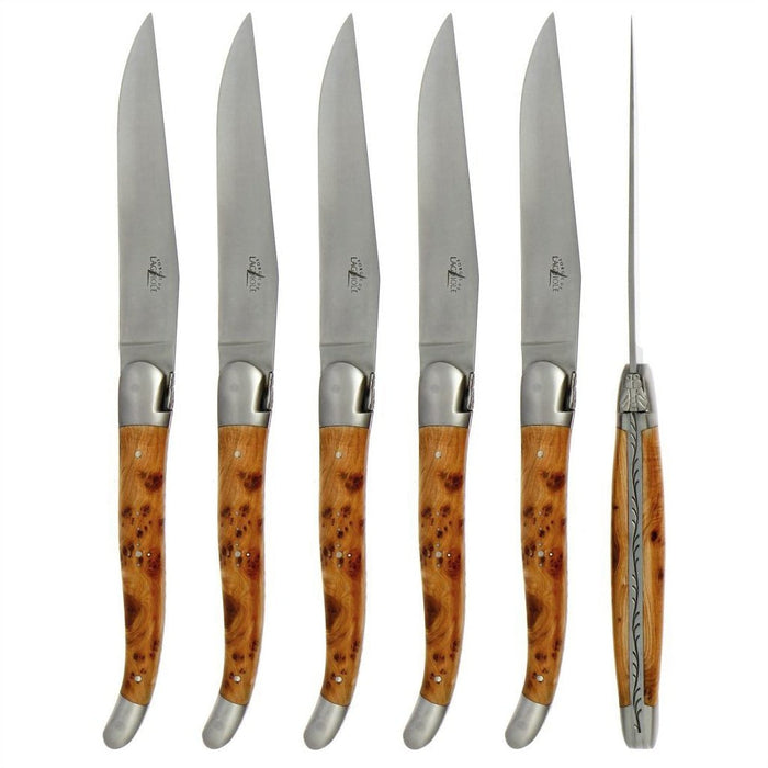 Forge de Laguiole 6 Piece Steak Knife Set Juniper Handle Satin Finish