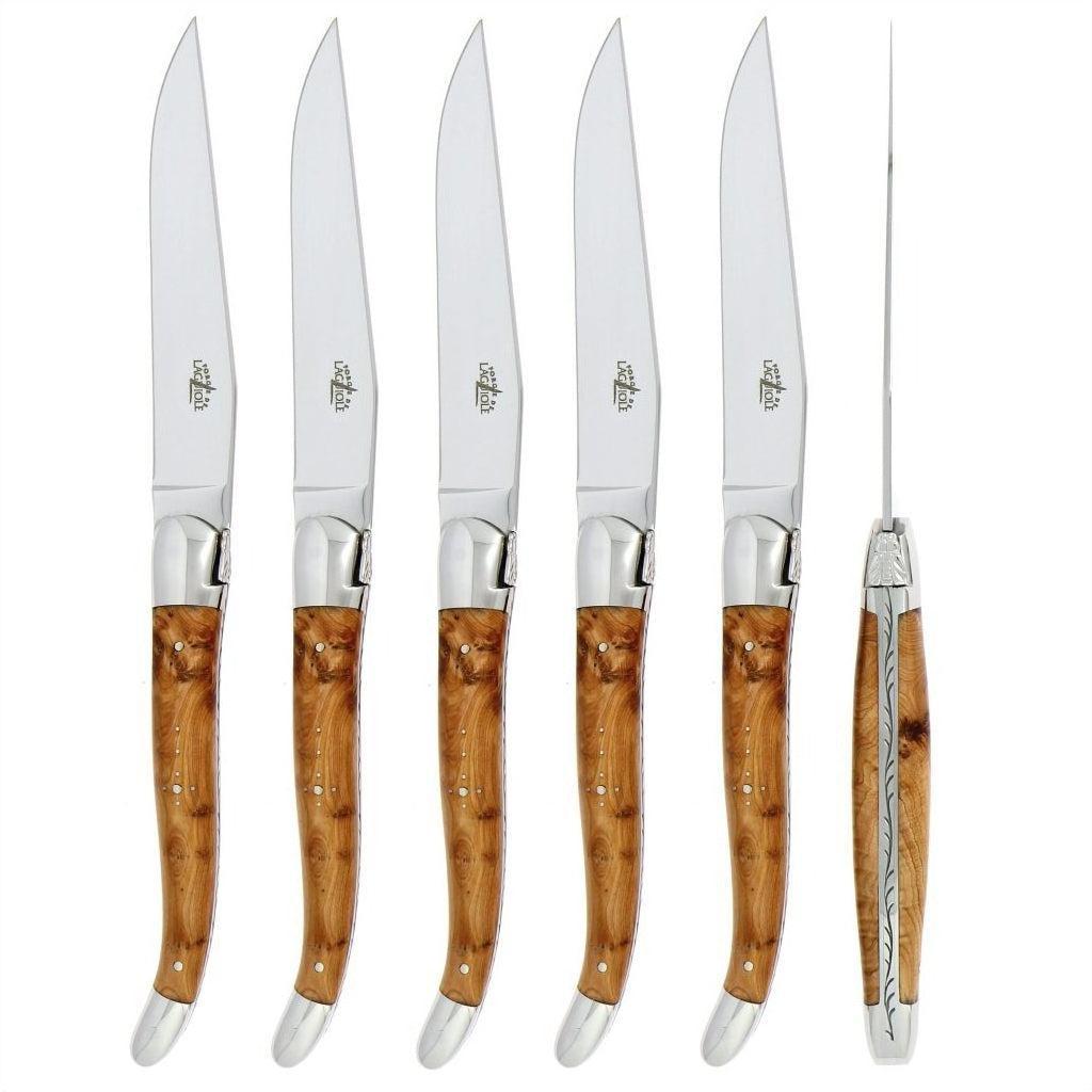 Forge de Laguiole 6 Piece Steak Knife Set Juniper Handle Shiny Finish