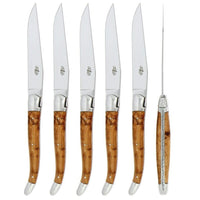 Forge de Laguiole 6 Piece Steak Knife Set Juniper Handle Shiny Finish