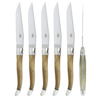 Forge de Laguiole 6 Piece Steak Knife Set Light Horn Tip