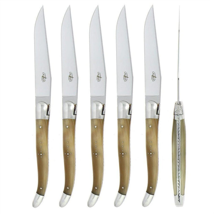 Forge de Laguiole 6 Piece Steak Knife Set Light Horn Tip
