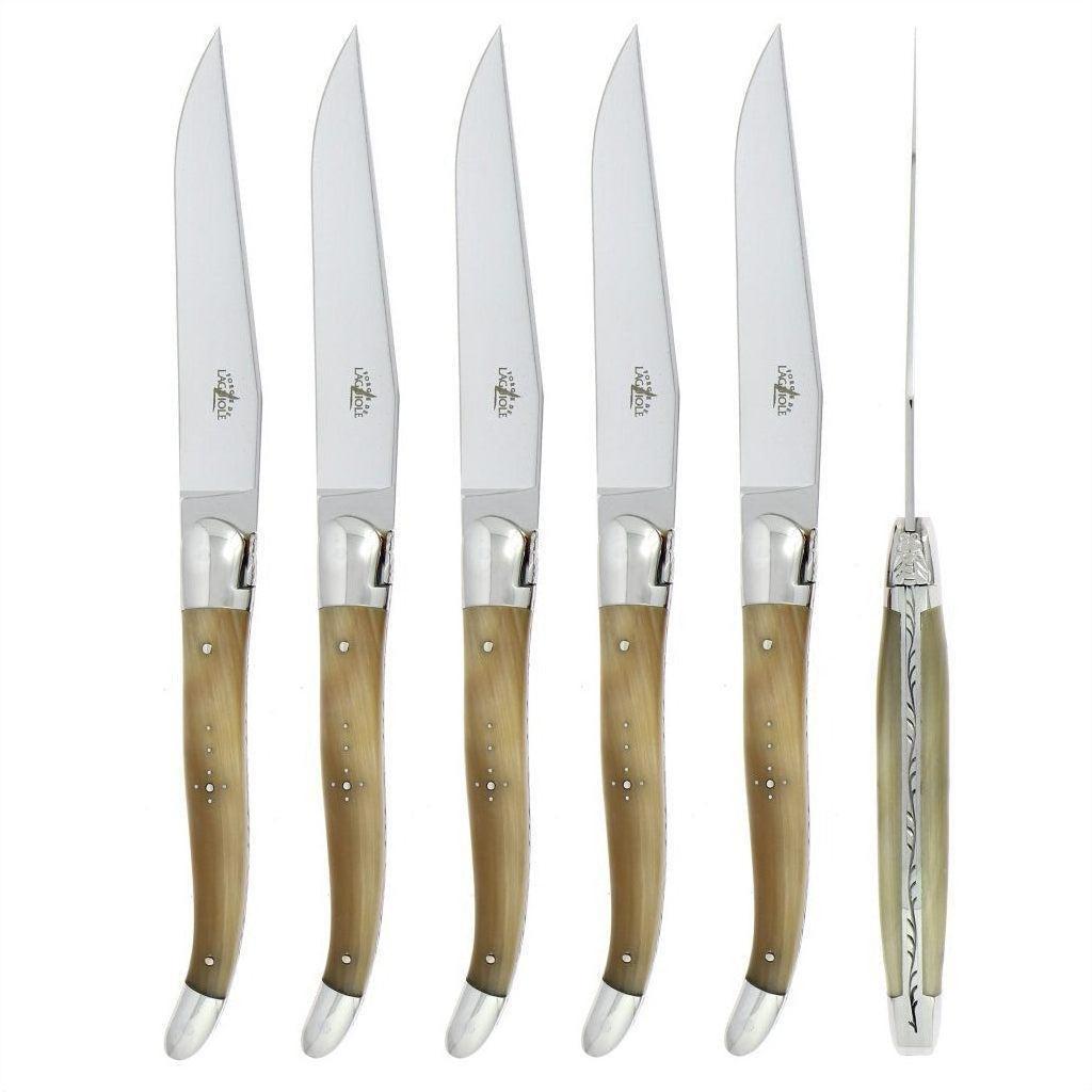 Forge de Laguiole 6 Piece Steak Knife Set Light Horn Tip